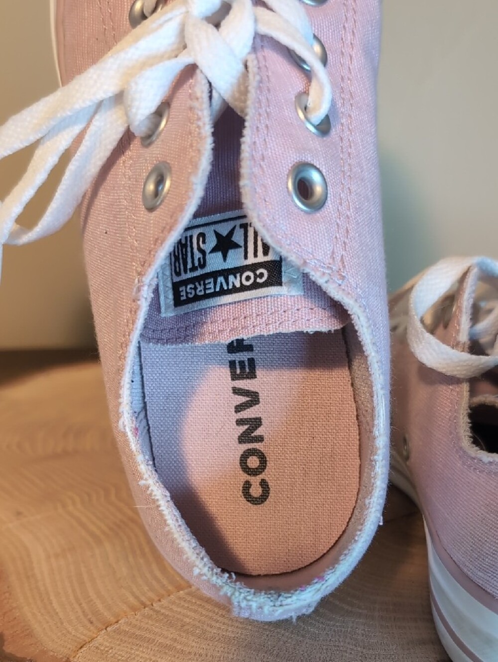Converse Low Top Sneakers in Pale Pink and White - Picture 6 of 10